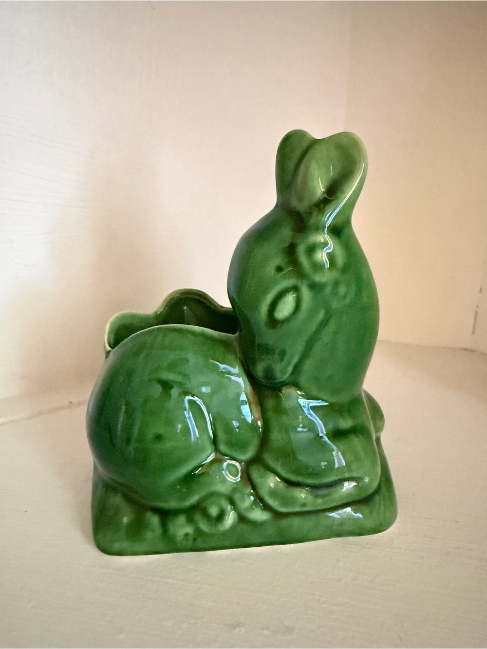 Vintage Green Ceramic Planter - Decorative Small Pet Accent